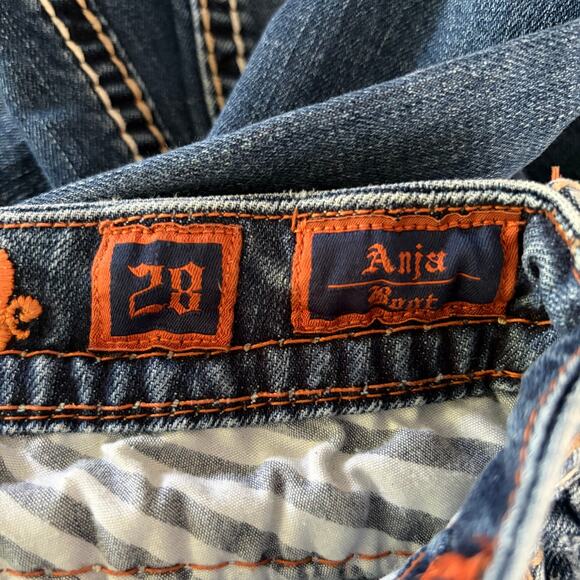 Rock Revival Anja Boot Embroidered Jeans 28 Low Rise Thick Stitch Y2K 2000s - Picture 8 of 9